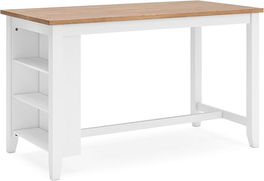 Signature Design by Ashley Gesthaven Farmhouse Counter Height Dining Table with 3 Shelves and Trestle Base, Light Brown & White
