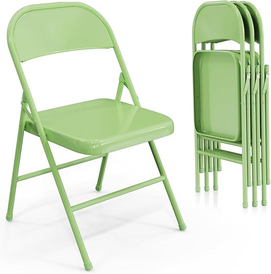 VINGLI Folding Chairs All Steel Metal Frame, Capacity 350 lbs, Durable Portable and Versatile for Indoor Outdoor Use, Green, Set of 4