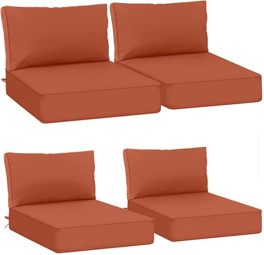 AAAAAcessories Outdoor Deep Seat Cushions, Waterproof, Fade-Resistant Patio Furniture Replacement Cushions, 25.5" x 25.5" x 5" + 25.5" x 13.5", Set of 4, Rust