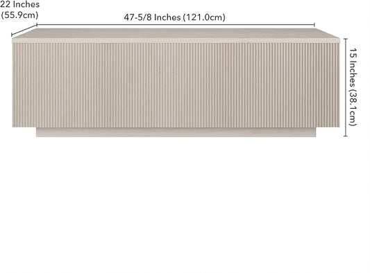 Henn&Hart 48" Fluted Rectangular Low-Profile Coffee Table for Living Room, Family Room, or Office, Alder White