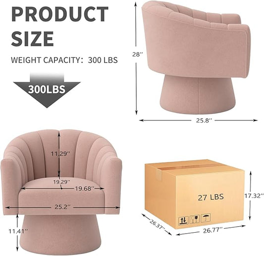 Swivel Accent Chair Set of 2, Upholstered Velvet 360° Swivel Barrel Chair for Living Room Overstuffed Bouncle Reading Chair Round Armchair for Bedroom,Vanity,Office (Pink)