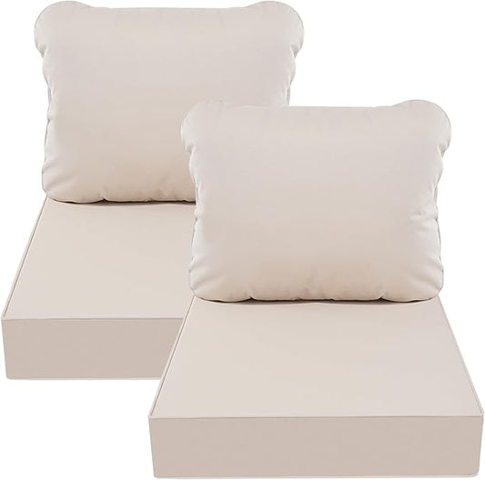 AAAAAcessories Outdoor Deep Seat Cushions, Waterproof, Fade-Resistant Patio Furniture Replacement Cushions, 23.5" x 25.5" x 5" + 23.5" x 19", Set of 2, Khaki Beige