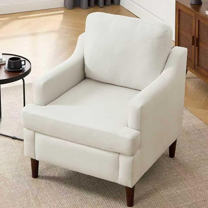Mid-Century Accent Chair Modern Linen Fabric Armchair for Living Room,Comfy Upholstered Reading Chairs for Bedroom,Single Sofa Chair with Wood Legs (Linen Beige, Set of 1)
