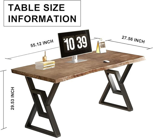 Rustic Brown 55-inch Solid Wood Computer Desk - Modern Gaming Workbench for Home Office, Modern Simple Design, Ideal for Study, Writing, Dining