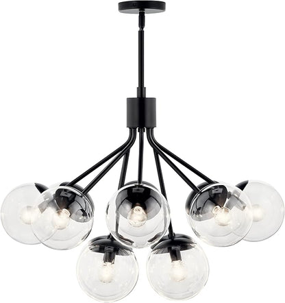 KICHLER Silvarious 12-Light Convertible Chandelier, Soft Modern Light with Clear Glass in Black, for Dining Room, Living Room, Bedroom or Foyer (22.25" x 30"), 52701BKCLR