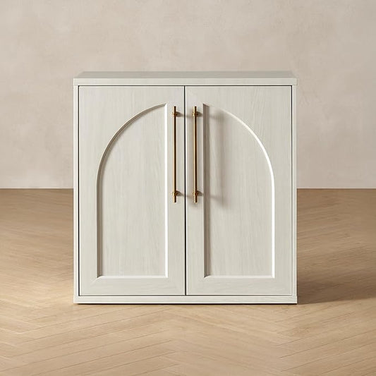 mopio Blake Storage Cabinet, Small Modular Accent Display Sideboard Buffet Cabinet with Storage, Media Console Credenza, for Kitchen, Coffee Bar, Pantry, Living Room (White Oak Arched, Single)