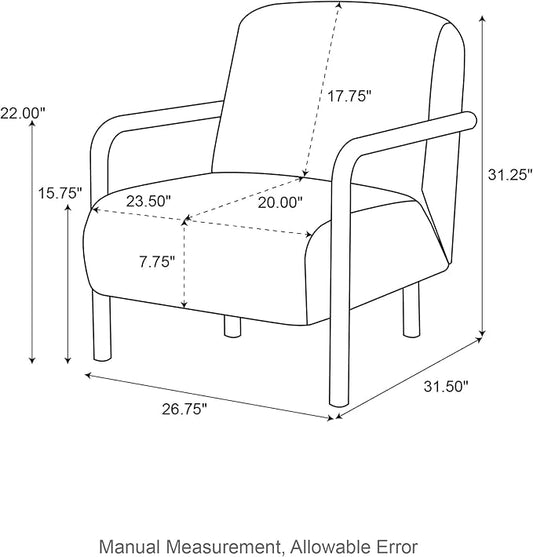 Glitzhome Modern Accent Chair for Living Room, Upholstered Extra-Cushioned Fabric Armchair with Walnut Rubber Wood Frame, Comfy Single Chair for Living Room/Bedroom/Reading Room/Office