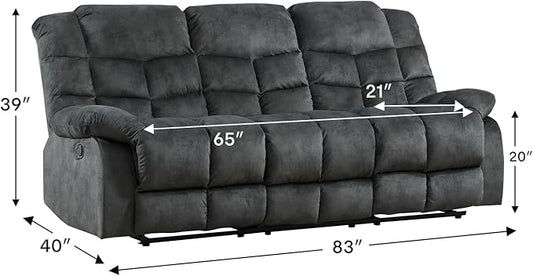 CANMOV Manual Reclining Sofa, 3 Seat Recliner Sofa with Armrest and Overstuffed Backrest, Couch Set for Living Room, Bedroom, Office, Grey