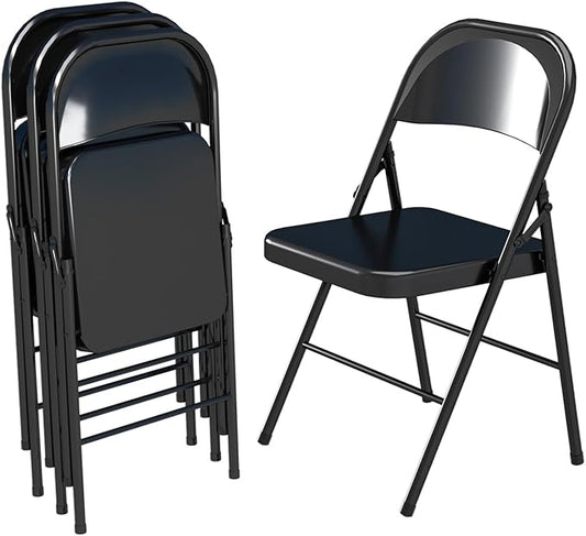 V&LX Folding Chairs All Steel Frame with Double Hinged for Wedding, Banquets, Celebrations, Dinning, Office Kitchen Patio and Garden, Set of 4, Black