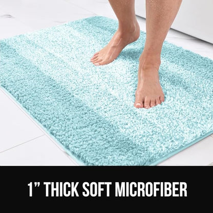 GORILLA GRIP Ultra Soft Plush Bathroom Rugs with Textured Rubber Backing, Absorbent Quick Dry Bath Mat, Machine Washable Shower Mats, Home Décor Accessories Bathmat Rug Essentials, 24 x 16 Light Blue