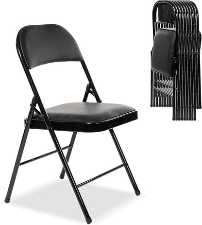 40 Pack Folding Chairs with Padded Seats, Padded Folding Chair with Steel Frame for Events Home Office, Pu Leather Folding Chair Black