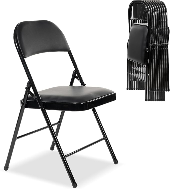 70 Pack Folding Chairs with Padded Seats, Padded Folding Chair with Steel Frame for Events Home Office, Pu Leather Folding Chair Black