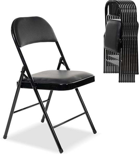 50 Pack Folding Chairs with Padded Seats, Padded Folding Chair with Steel Frame for Events Home Office, Pu Leather Folding Chair Black
