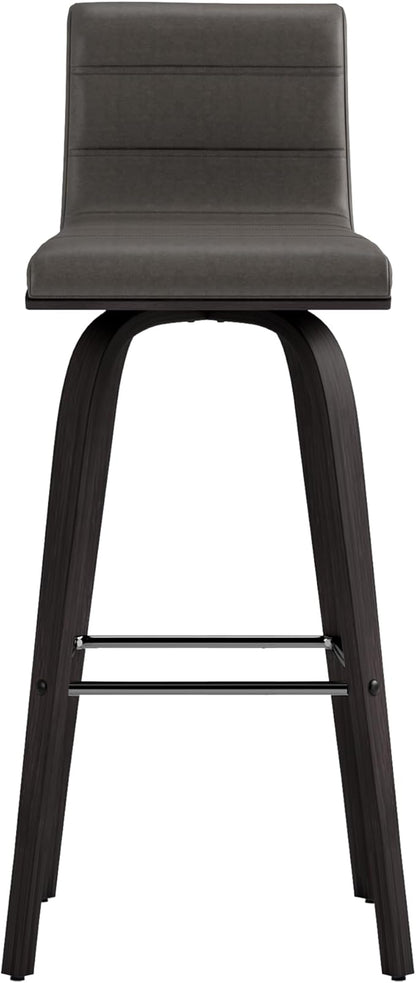 Armen Living size color options Vienna 30" Bar Height Barstool Brushed Wood Finish Faux Leather, Grey/Black