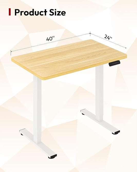 SANODESK Electric Standing Desk 40 x 24 Inches Whole-Piece Desktop Height Adjustable Stand Up Desk w/6-Button Controller Ergonomic Computer Desk for Home Office, White Frame + Natural Tabletop