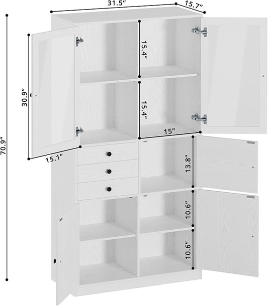 IRONCK Bookcase with Doors, Bookcases and Bookshelves with Drawers, 5 Tier Book Shelf with Acrylic Doors, Display Shelf for Living Room, Home Office, Study, White