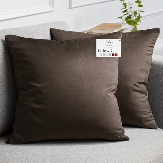 lalaLOOM Velvet Throw Pillow Covers, Set of 2, Soft Accent Cases for Pillows, Decorative Square Home Decor, Silky Machine Washable Pillowcases for Sofa, Couch, Bedroom, Living Room, 16x16, Brown