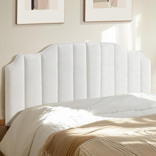 King Size Headboard, White Upholstered Headboard Adjustable Height&Width Velvet Headboards Modern Vertical Channel Design Bed Head Board, White