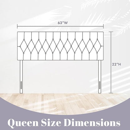 Kingfun Tufted Upholstered Queen Size Bed Headboard in Modern Button Design, Adjustable Solid Wood Head Board, Premium Velvet Fabric Padded Headboards in Bedroom (White)