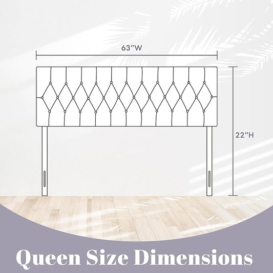 Kingfun Tufted Upholstered Queen Size Bed Headboard in Modern Button Design, Adjustable Solid Wood Head Board, Premium Linen Fabric Padded Headboards in Bedroom (Dark Grey)