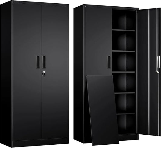 Metal Storage Cabinet, 71 Inch Tall Metal Storage Cabinet with Doors and Shelves, Pantry Cabinets for Kitchen Storage, Garage Cabinet for Living, Dining Room, Assemble Required