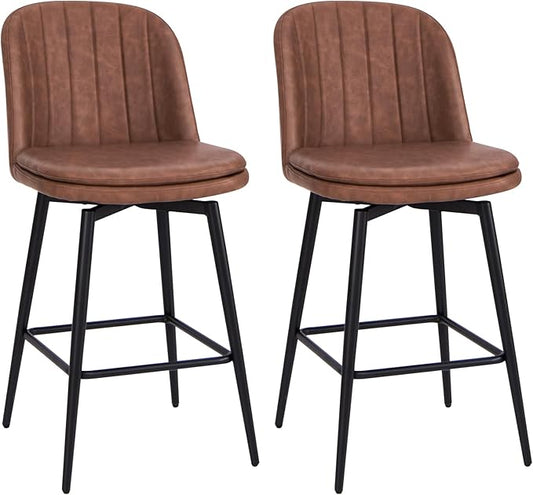 COSTWAY Bar Stool Set of 2, 27 Inch Swivel Counter Height Chair with Padded Seat, Metal Legs & Footrest, PU Leather Bar Chair for Kitchen Island (2)