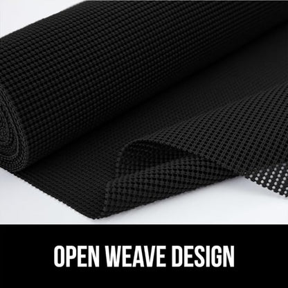 GORILLA GRIP powerGRIP Drawer Shelf and Cabinet Liner, Thick Strong Hold, Non-Adhesive Liners Protect Kitchen Cabinets and Cupboard, Bathroom Drawers, Easy Install, Breathable Mat, 12" x30', Black
