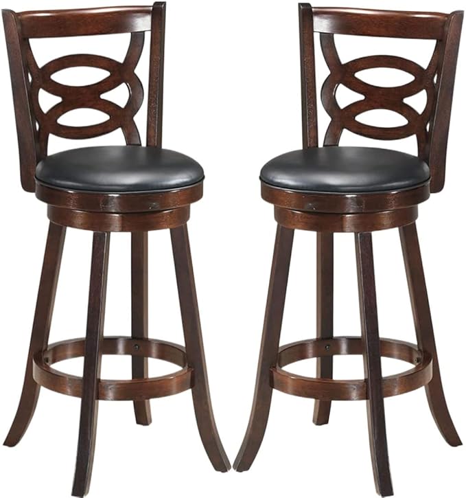 ERGOMASTER Swivel Bar-Stools Set of 2 Brown Counter Height Barstool 29 Inch Seat Bar Chair