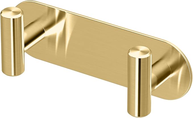 Gatco 1291B Modern Decor Wall Hook. Coat Hat Towel Robe Hook. for Entryway, Living, Kitchen, Bathroom, Bedroom. 2-Hook. Premium Brass.