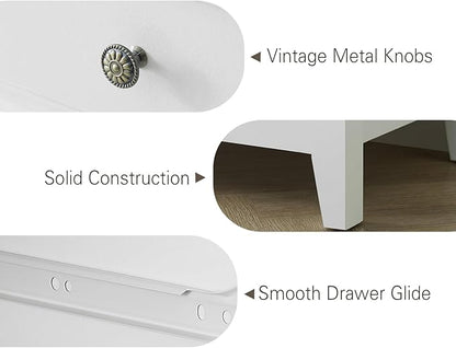 BLANKSPACE White Farmhouse Dresser, 6 Chest Drawer Dresser for Bedroom, Large Capacity Nightstand, Modern Tall Wood Cabinet for Bedroom, Living Room, Closets, Hallway