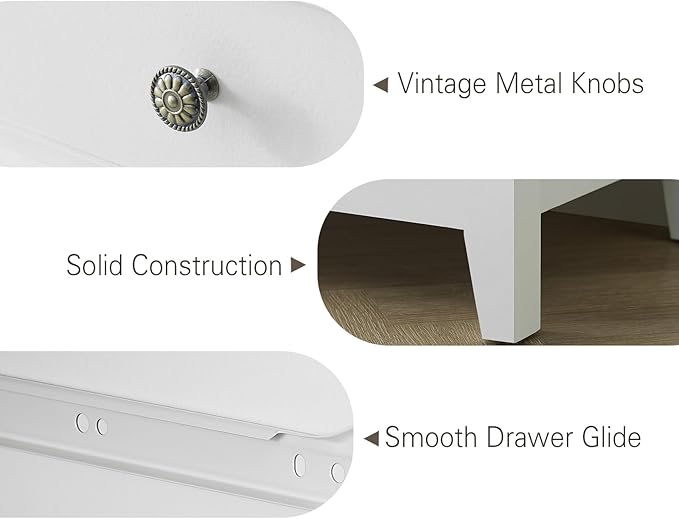 White Dresser for Bedroom, 6 Chest of Drawers, Farmhouse Dresser for Bedroom, Tall Storage Drawers Cabinet for Living Room, Home Office