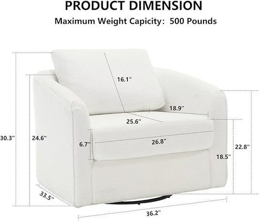 MINCETA Oversized Accent Chair for Living Room, 360° Swivel Barrel Chair with High Density Foam, Modern Glider Chair with Performance Fabric Upholstered Armchair for Apartment, Bedroom White