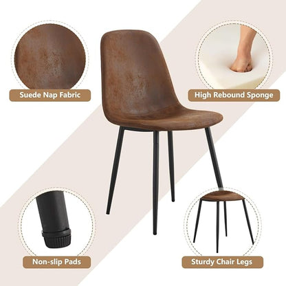 Dining Table Set for 4，Dinner Table Set for 4，55'' Kitchen Table and Suede Nap Fabic Chairs Set of 4, 5 Piece Dining Table Set for Kitchen Dining Room