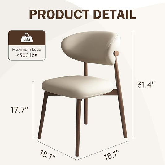 Upholstered Dining Chairs Set of 2,Mid Century Modern Kitchen Chairs with Back and Wood Frame,Faux Leather Dinner Chairs (Light Khaki + Light Walnut Legs, Set of 2)