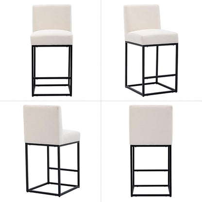 Counter Height Bar Stools Set of 4, Modern Metal Barstools 31 inch Seat Height Island Stools Linen Upholstered Farmhouse Bar Chairs with Back and Metal Legs, Beige