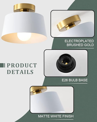 Ceiling Light Fixture, Hallway Ceiling Light with Gold Plate and White Shade, Modern Simple Style Porch Light Fixtures Semi Flush Mount (3 Pack White)