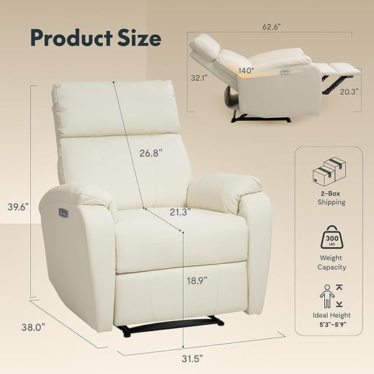 FLEXISPOT X3 Power Recliner Chair, Adjustable Electric Recliner with USB Port, Thick Cushion & Padded Back, Comfortable Faux Leather Chair for Adults, Living Room, Nursery, Home Theater (White)