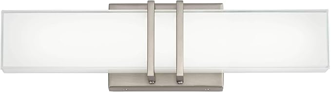 Possini Euro Design Exeter Modern Art Deco Wall Mount Light LED Brushed Nickel Silver Metal 17" Wide Vanity Fixture Rectangular Silk Screened Glass Shade Decor for Bathroom Over Mirror House Home