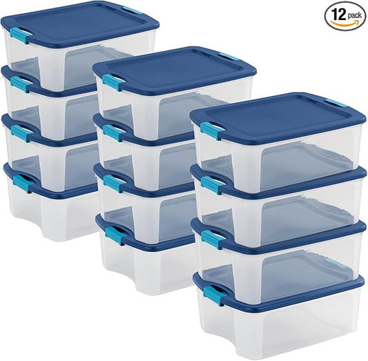 Sterilite 12-Pack Latch and Carry, Clear Plastic Storage Bins with Latching Lids and Full-Grip Handles, 12 Gallon