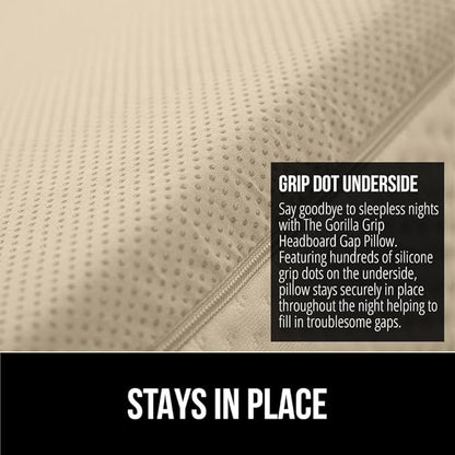 GORILLA GRIP Patent Pending Bed Wedge Pillow Headboard Gap Filler, US Designed, Comfortable Supportive High Density Foam Pillows, Stay in Place Gripping Dots, Wedges Between Mattress, Twin/XL Cream