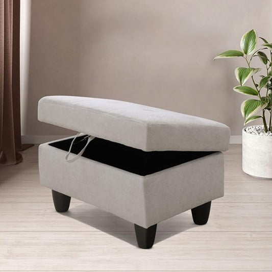 Ottoman Storage Ottoman Bench Flannel Footrest Footstool with Hinged Lid for Living Room, Bedroom, Entryway, Grey White, 28.5"X19"X17.5"