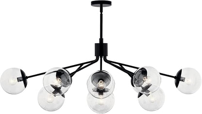 KICHLER Silvarious 12-Light Linear Convertible Chandelier, Soft Modern Light with Clear Glass in Black, for Dining Room or Living Room (17.75" x 26.75" x 48"), 52703BKCLR