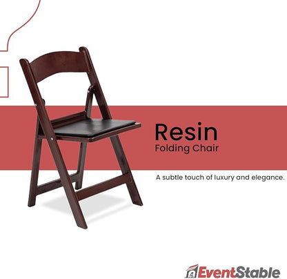 EventStable Titan PRO Resin Folding Chair - Mahogany Indoor/Outdoor Lightweight Folding Chair with Vinyl Padded for Weddings Parties Events - 100 Pack