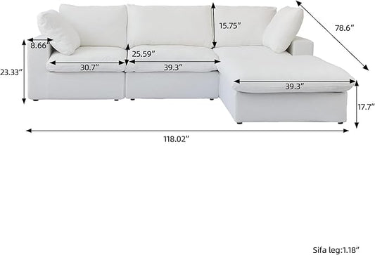 Cloud Couch Modular Sectional Sofa with Storage Ottoman,L Shaped Couch for Living Room,120.45inch Down Filled 4 Seater Convertible Sectional Sofas,Covers Washable&Replaceable (White)