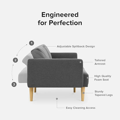 mopio 76.4" Futon Sofa Bed, Couch, Loveseat, Sleeper Sofa, Mid Century Modern Futon Couch, Sofa Cama, Couches for Living Room (Dark Gray Fabric)