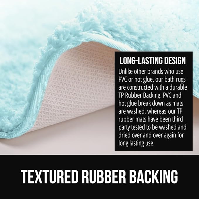 GORILLA GRIP Ultra Soft Plush Bathroom Rugs with Rubber Backing Set of 2, Absorbent Quick Dry Bath Mat, Machine Washable Shower Mats, Home Décor Accessories Bathmat Rug, 24x16 and 30x18 Light Blue