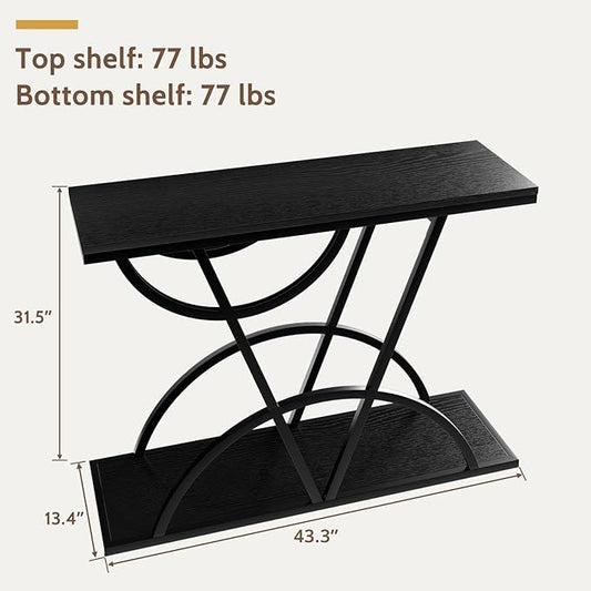 43" Console Table, Industrial Entryway Table with Storage Shelf, Narrow Wood Sofa Table with Metal Frame for Living Room, Hallway, Foyer, Entrance, Black