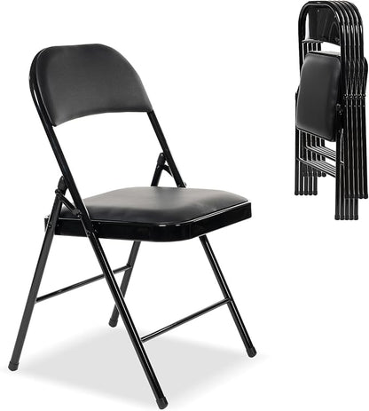 6 Pack Folding Chairs with Padded Seats, Padded Folding Chair with Steel Frame for Events Home Office, Pu Leather Folding Chair Black