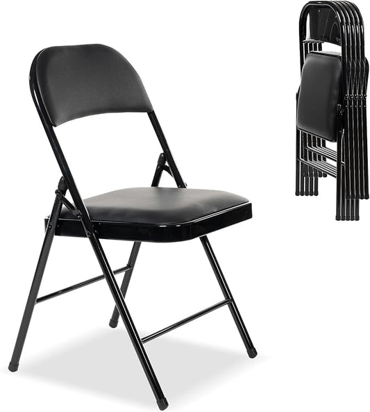 6 Pack Folding Chairs with Padded Seats, Padded Folding Chair with Steel Frame for Events Home Office, Pu Leather Folding Chair Black