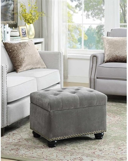 Convenience Concepts Designs4Comfort 5th Avenue Storage Ottoman 24" - Contemporary Foot Stool and Seat with Hinged Lid for Living Room, Dining Room, Office, Den, Gray Velvet